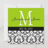 Apple Green Damask Monogram Wedding Invitation Kaart (Voorkant)