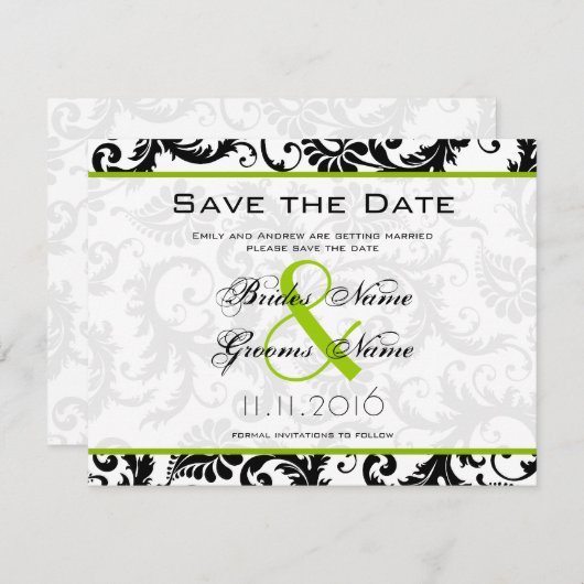 Apple Green Damask Swirls Trouwuitnodiging Save The Date (Voorkant / Achterkant)