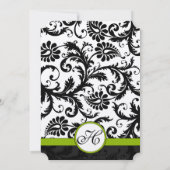 Apple Green Damask Swirls Wedding Invitation Kaart (Achterkant)