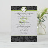 Apple Green Damask Swirls Wedding Invitation Kaart (Staand voorkant)