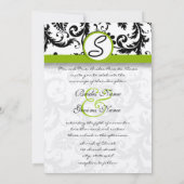Apple Green Damask Swirls Wedding Invitation Kaart (Achterkant)