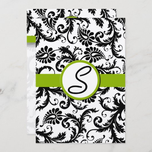 Apple Green Damask Swirls Wedding Invitation Kaart (Voorkant / Achterkant)