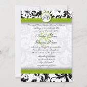 Apple Green Damask Swirls Wedding Invitation Kaart (Achterkant)