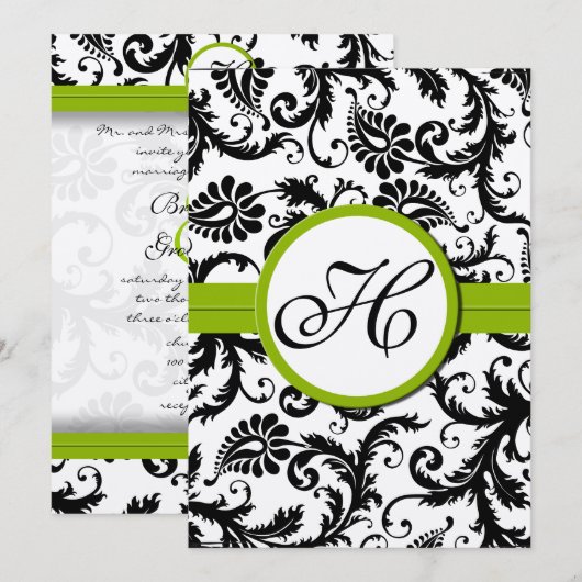 Apple Green Damask Swirls Wedding Invitation Kaart (Voorkant / Achterkant)