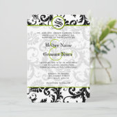 Apple Green Damask Swirls Wedding Invitation Kaart (Staand voorkant)