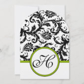 Apple Green Damask Swirls Wedding Invitation Kaart (Voorkant)