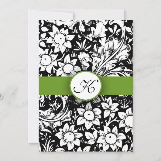 Apple Green Elegante Damask Monogram Uitnodiging (Voorkant)
