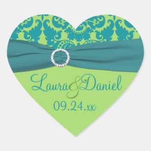 Apple Green en Turquoise Damask Wedding Sticker