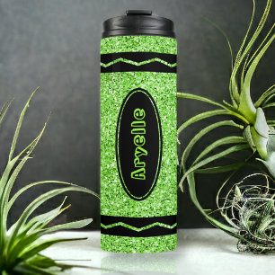 Apple Green Glitter Crayon Hot Drink Name Tumbler Thermosbeker