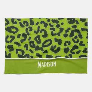 Apple Green Leopard Animal Print; gepersonaliseerd Theedoek