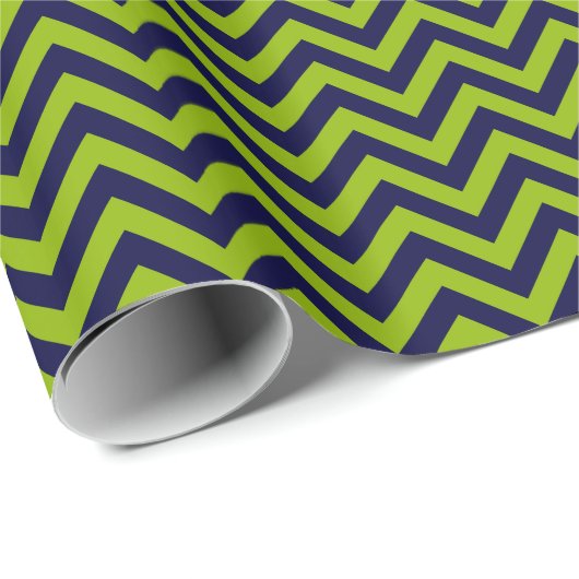 Apple Green, Navy Blu Large Chevron ZigZag Pattern Cadeaupapier (Rol Hoek)