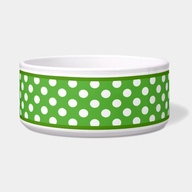 Apple Green Polka Dot Pattern Ceramic Dog Bowl Voerbakje (Voorkant)