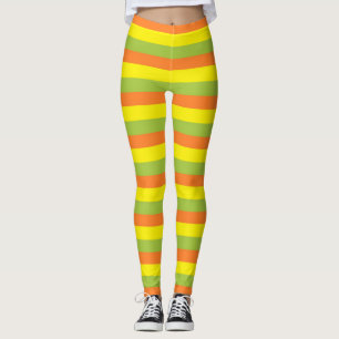 Apple Green, Sinaasappel and Yellow Stripes Leggings