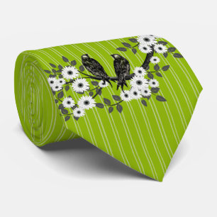 Apple Green Stripes Bird Daisy Wedding Stropdas