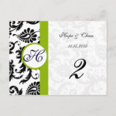 Apple Green Trim Black Damask Table Number-kaarten Briefkaart (Achterkant)