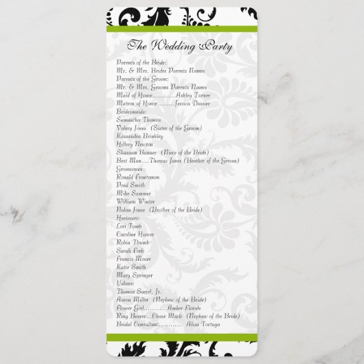 Apple Green Trim Black Damask Wedding Program Programma (Achterkant)