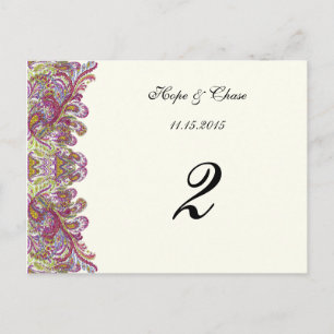 Apple Green Trim Damask Swirls Table Number Cards Briefkaart