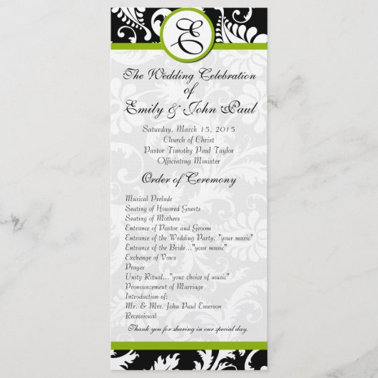 Apple Green Trim Damask Swirls Wedding Programme Programma (Voorkant)