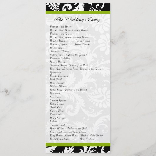 Apple Green Trim Damask Swirls Wedding Programme Programma (Achterkant)