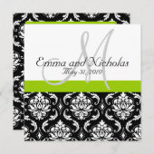 Apple Green Wedding Invitation Monogram Damask Kaart (Voorkant / Achterkant)