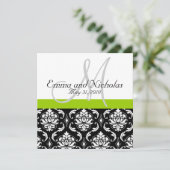 Apple Green Wedding Invitation Monogram Damask Kaart (Staand voorkant)
