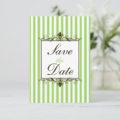 Apple Green, White, Brown Striped Save the Date (Staand voorkant)