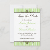 Apple Green, White, Brown Striped Save the Date (Achterkant)
