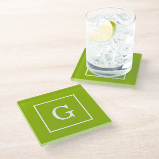 Apple Green White Initiaal Monogram Glazen Onderzetter