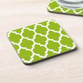 Apple Green White Moroccan Quatrefoil Pattern #4 Bier Onderzetter (Linkerzijde)