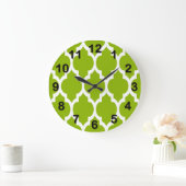 Apple Green White Moroccan Quatrefoil Pattern #4 Grote Klok (Huis)