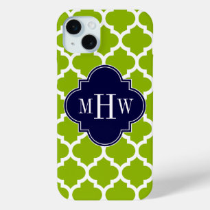 Apple Green Wt Moroccan #5 Navy 3 Initiaal Monogra iPhone 15 Mini Hoesje