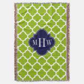 Apple Green Wt Moroccan #5 Navy 3 Initiaal Monogra Deken (Voorkant Verticaal)