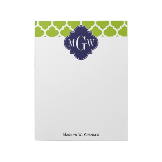 Apple Green Wt Moroccan #5 Navy 3 Initiaal Monogra Notitieblok (Gedraaid)