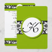 Apple groene zwarte damast bruiloft uitnodigingen (Voorkant / Achterkant)