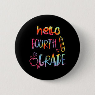 Apple Hallo Vierde Klas 4e Eerste Schooldag T Ronde Button 5,7 Cm