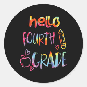 Apple Hallo vierde klas op de vierde dag van de ee Ronde Sticker