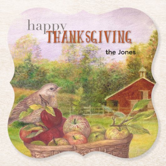 Apple Harvest Happy Thanksgiving Kartonnen Onderzetters (Voorkant)