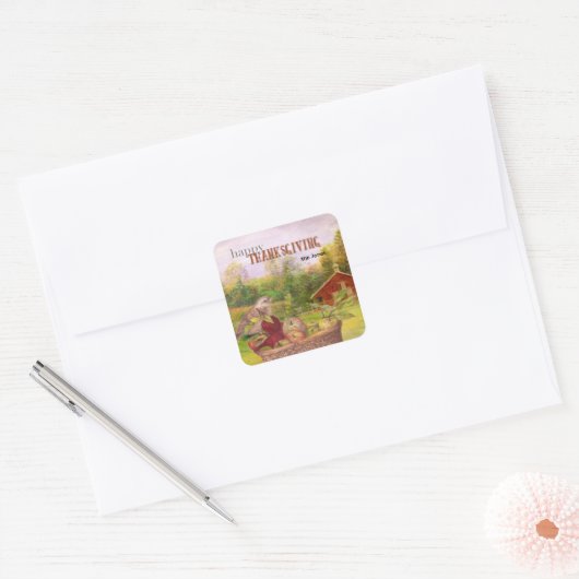 Apple Harvest Happy Thanksgiving Vierkante Sticker (Envelop)