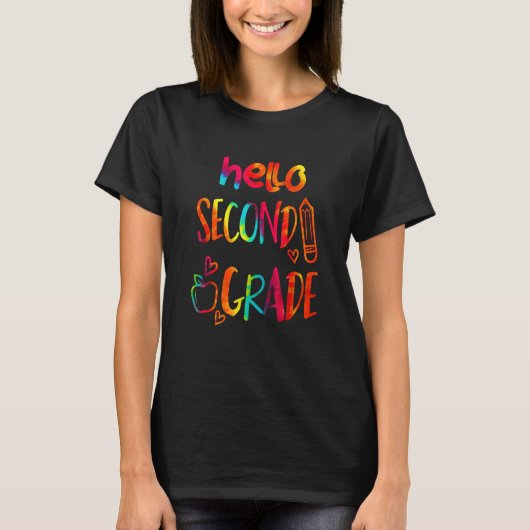 Apple Hello Second Grade 2nd First Day Of School T-shirt (Voorkant)