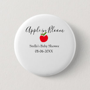 Apple in bloei baby shower rode appel naam datum ronde button 5,7 cm