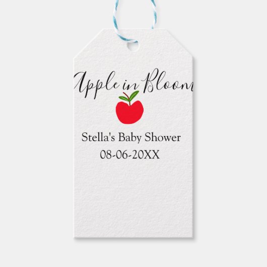 Apple in bloom baby shower red apple name date cadeaulabel (Voorkant)