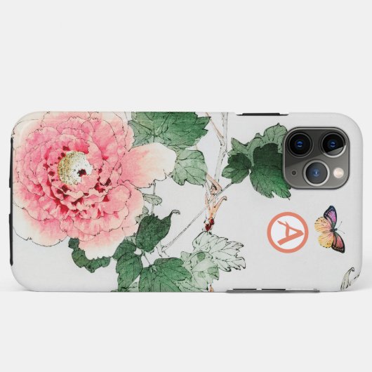 APPLE iPhone / iPad hoesje JAPANS PEONY INITIAAL (Achterkant (horizontaal))