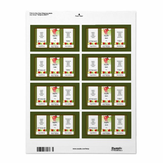 Apple Jam Canning Jar Label (Full Sheet)
