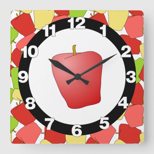 Apple Jumble Pattern Vierkante Klok (Voorkant)