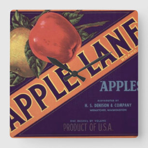 Apple Lane Brand Crate Label Vierkante Klok