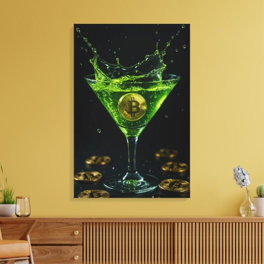 Apple Martini Glass met drijvende Bitcoin-kunst Canvas Afdruk (Insitu (Woonkamer))