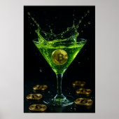 Apple Martini Glass met drijvende Bitcoin-kunst Poster (Voorkant)