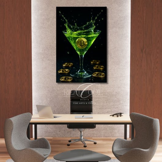 Apple Martini Glass met drijvende Bitcoin-kunst Poster
