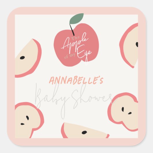 Apple of my Eye Pink Girl Baby Shower Vierkante Sticker (Voorkant)