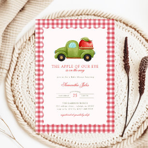 Apple of Our Eye Rode Gingham Truck Baby Shower Kaart